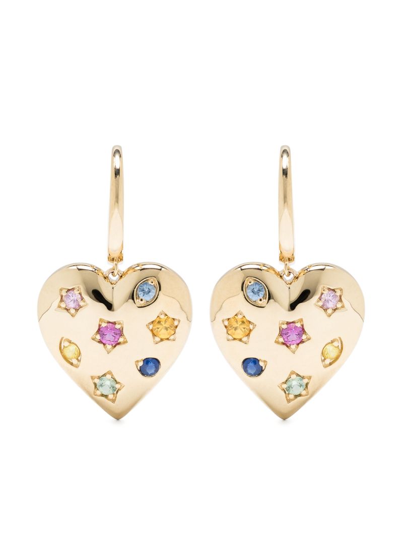 14k Yellow Gold Kaleidoscope Heart Sapphire Hoop Earrings
