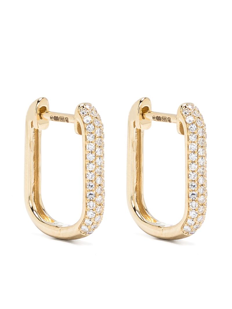 14k Yellow Gold Diamond Oval Hoop Earrings