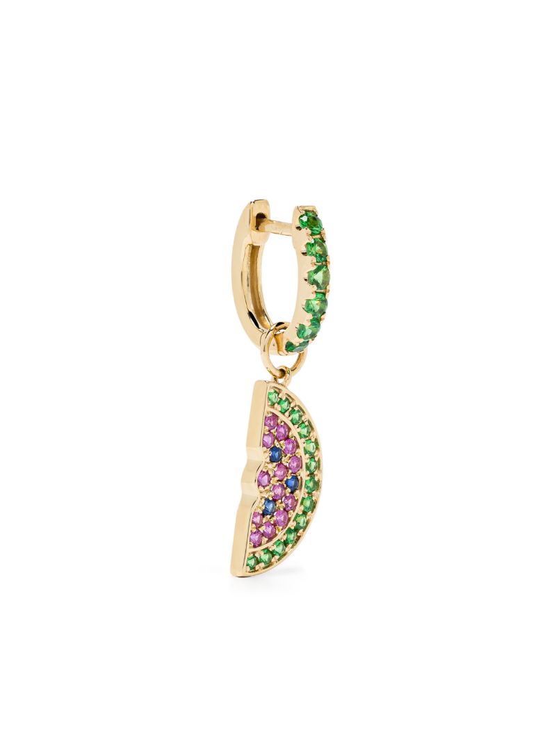 14k Yellow Gold Sapphire and Ruby Watermelon Hoop Earring