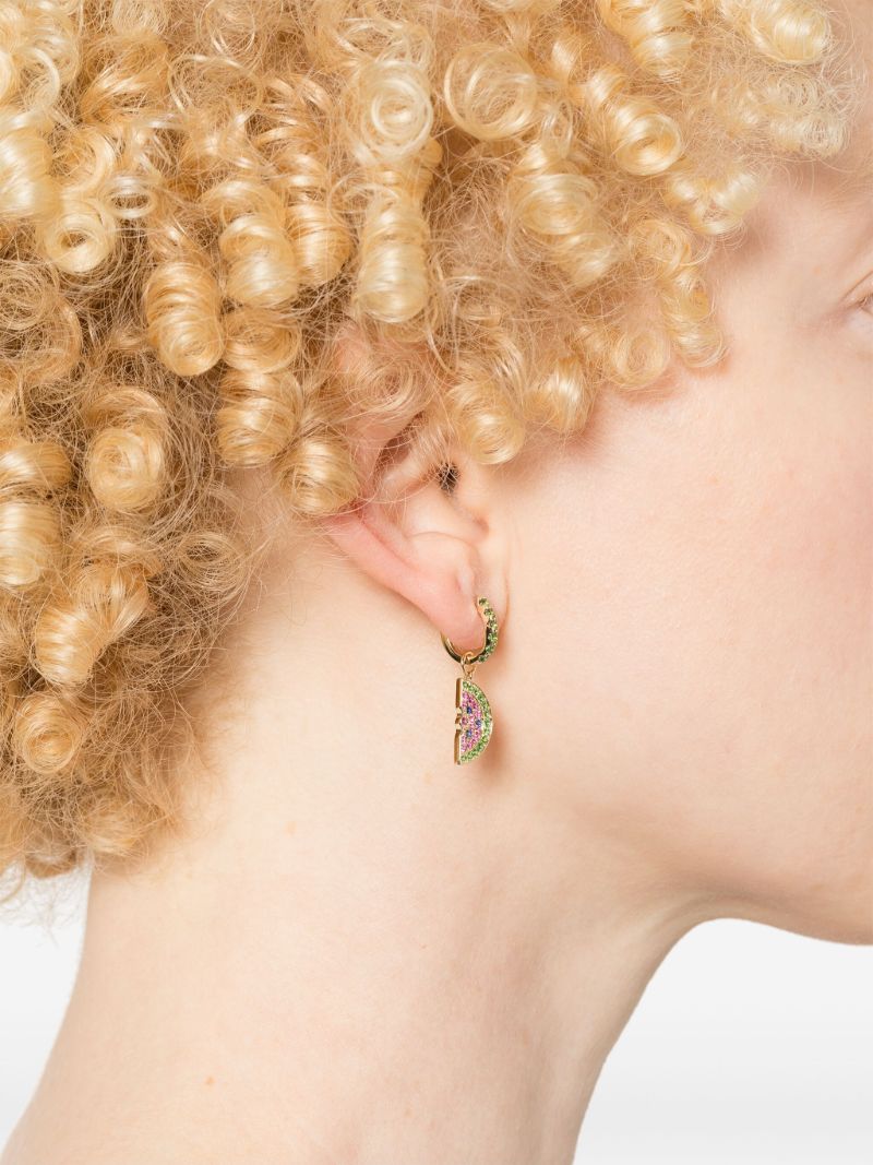 14k Yellow Gold Sapphire and Ruby Watermelon Hoop Earring