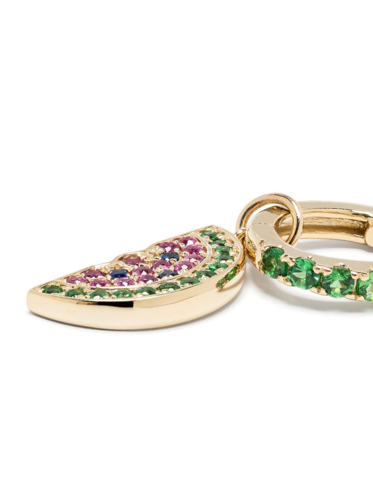 14k Yellow Gold Sapphire and Ruby Watermelon Hoop Earring