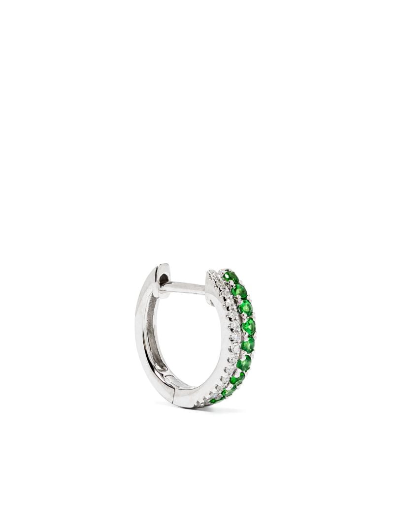 14k White Gold Diamond and Garnet Double Row Hoop Earring