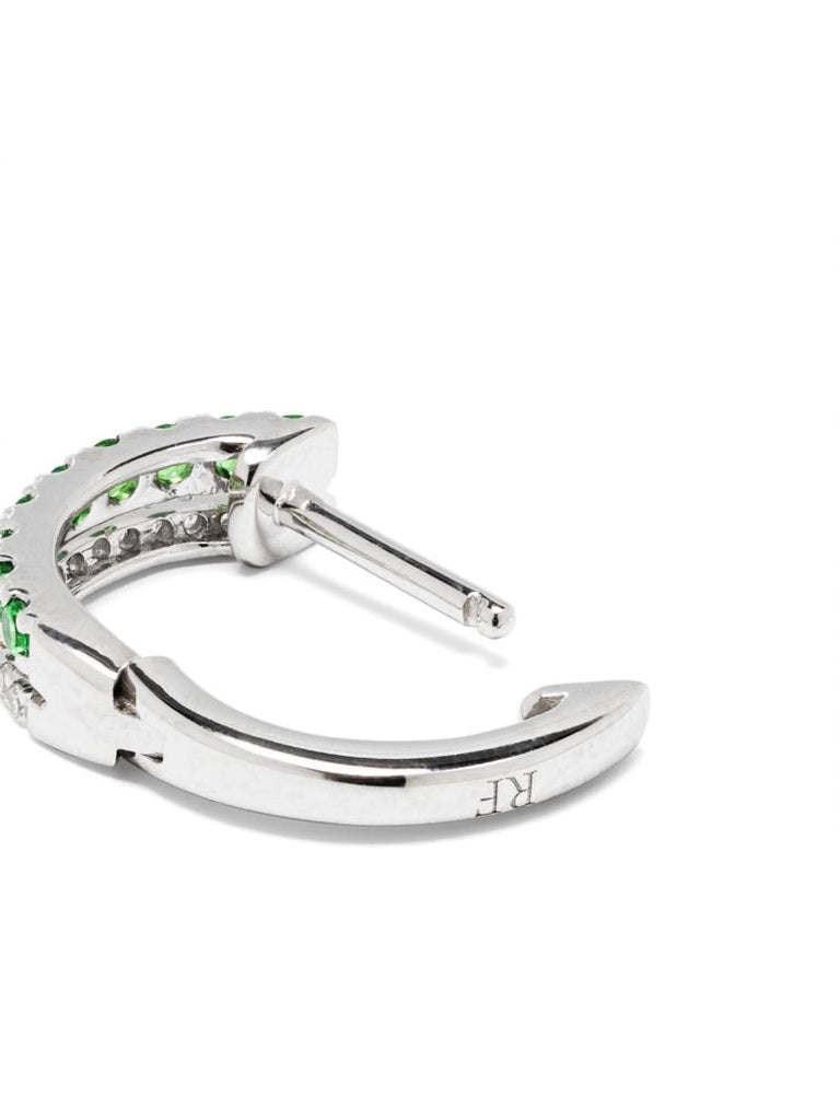 14k White Gold Diamond and Garnet Double Row Hoop Earring