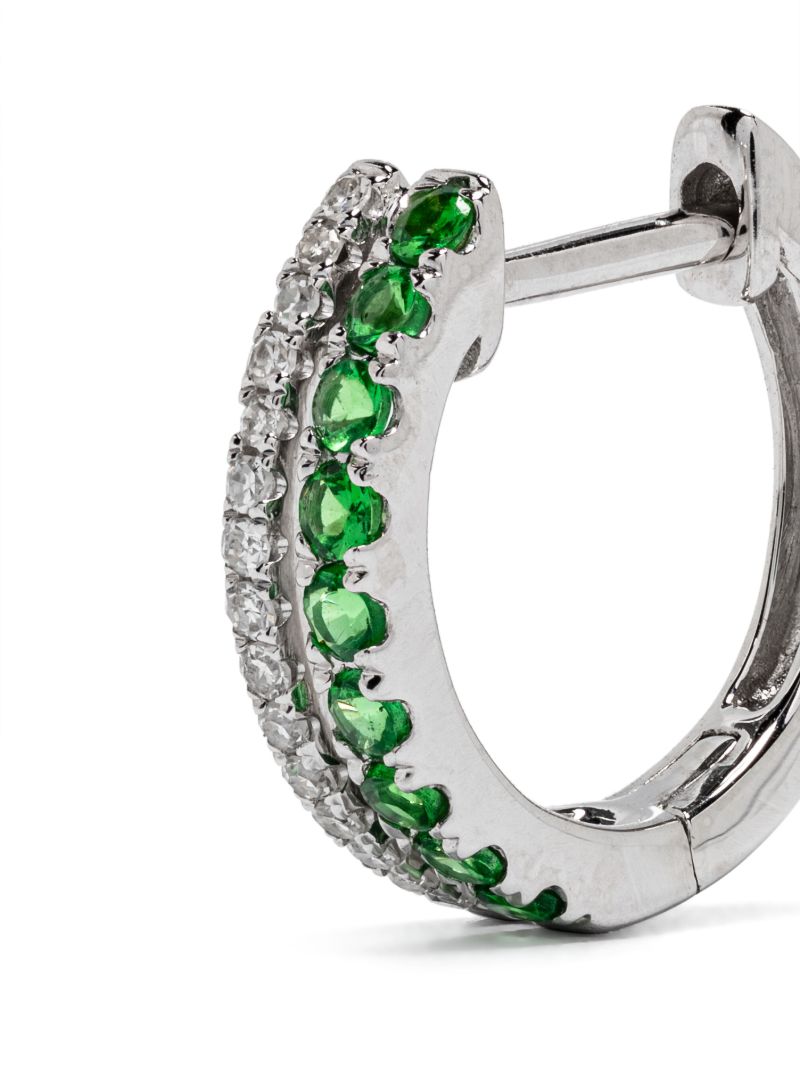14k White Gold Diamond and Garnet Double Row Hoop Earring
