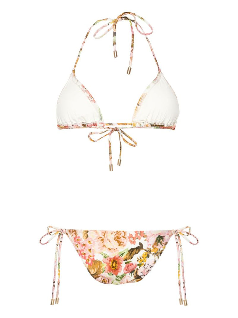 Pink Golden Floral-print Bikini