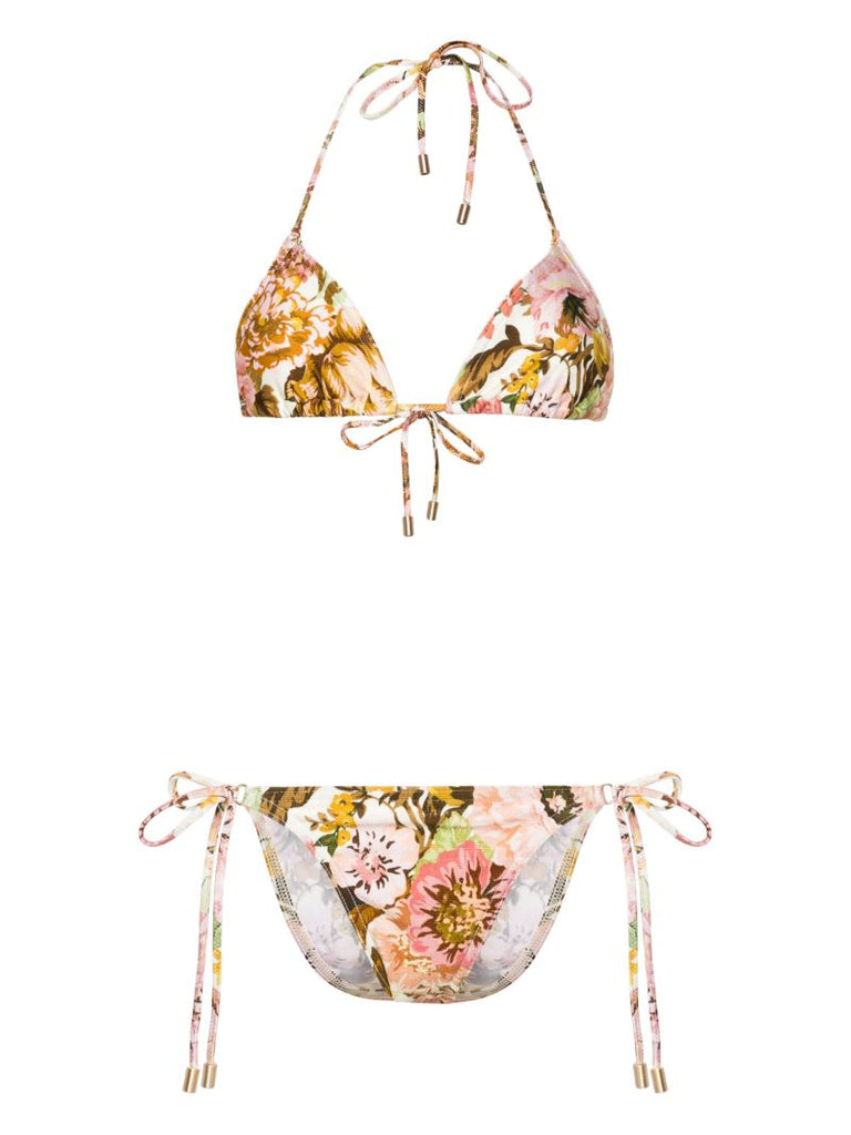 Pink Golden Floral-print Bikini