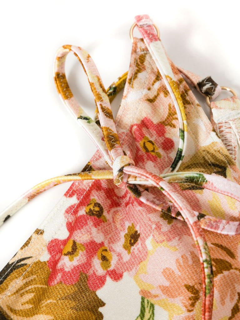 Pink Golden Floral-print Bikini