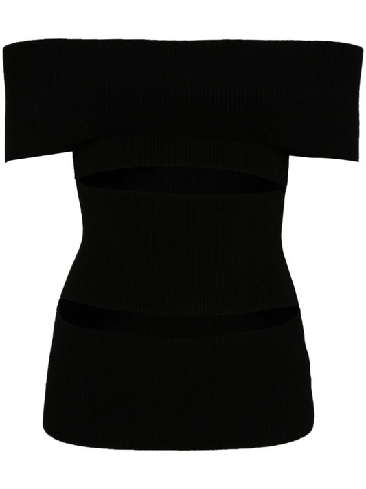 Black Knitted Cut-out Top