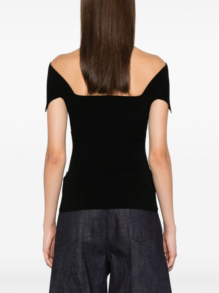 Black Knitted Cut-out Top