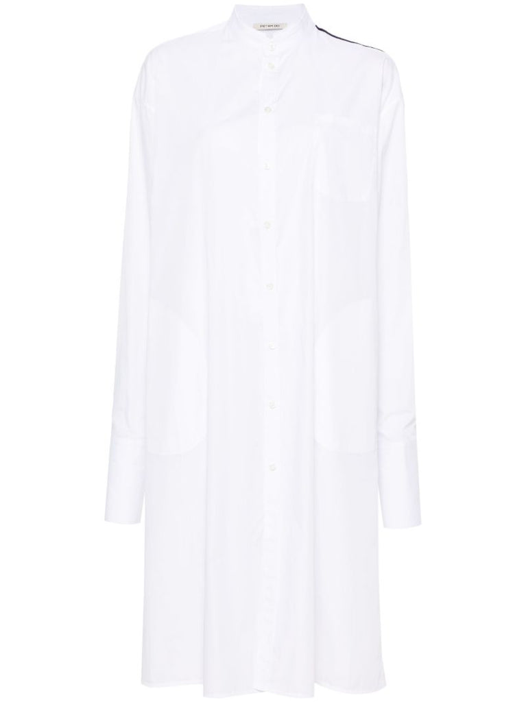 White Side-stripe Cotton Shirt Dress