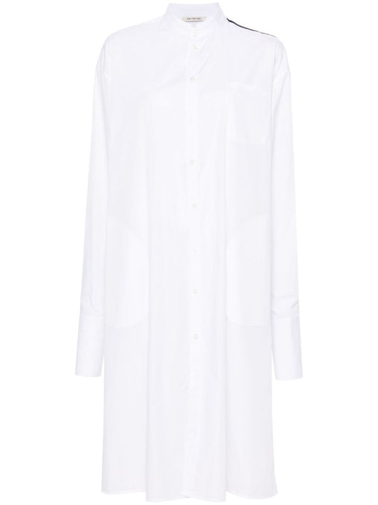 White Side-stripe Cotton Shirt Dress