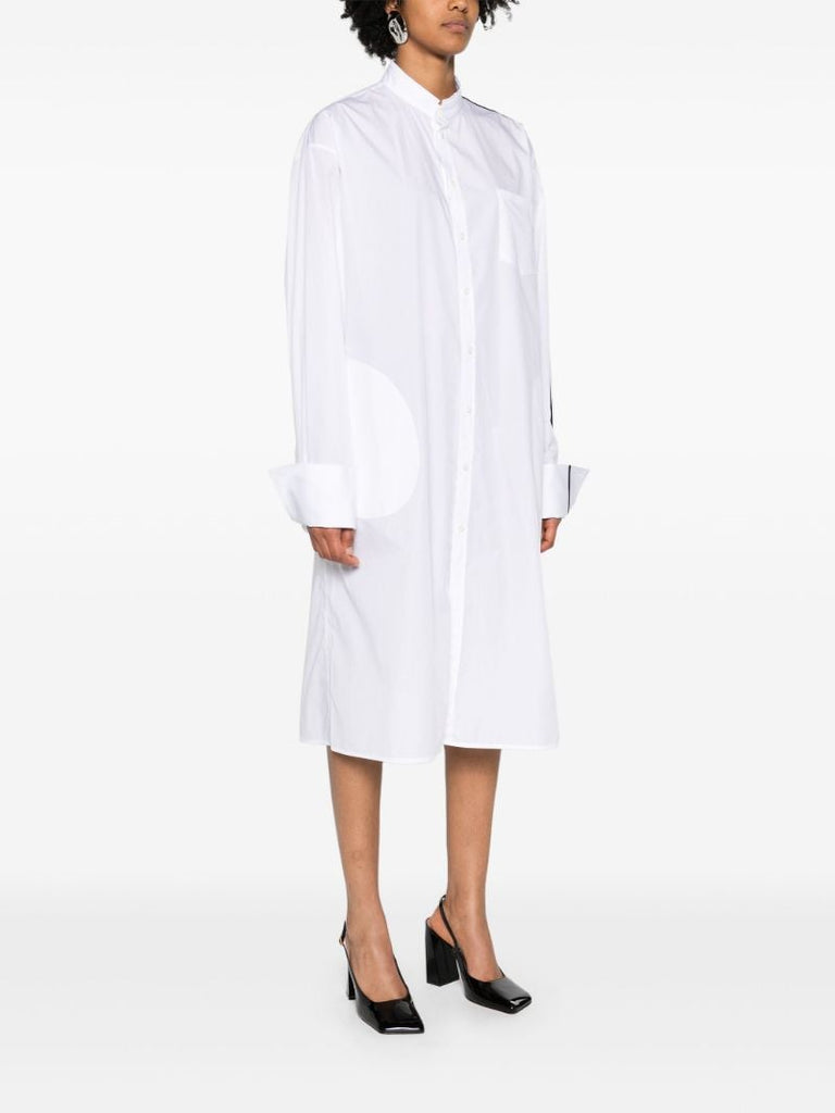 White Side-stripe Cotton Shirt Dress