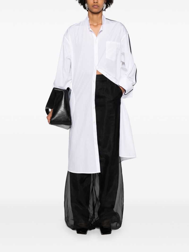 White Side-stripe Cotton Shirt Dress