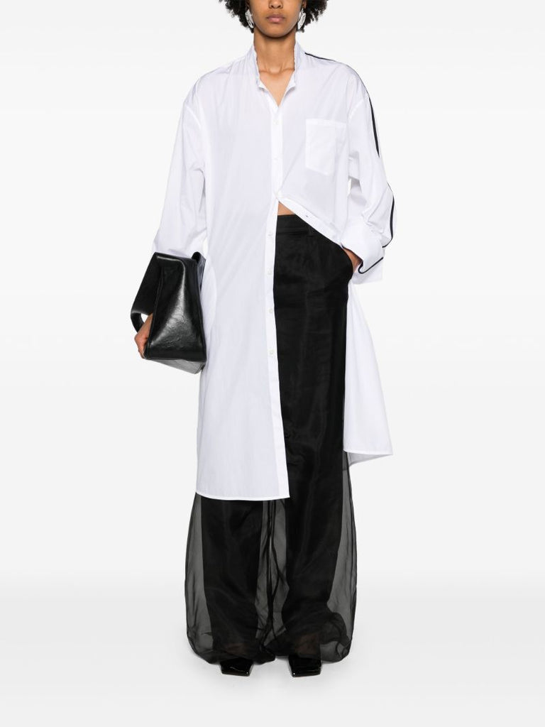 White Side-stripe Cotton Shirt Dress