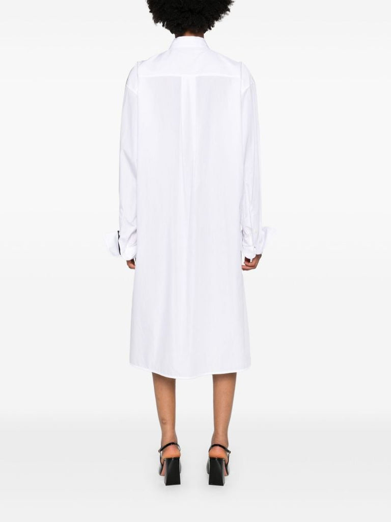 White Side-stripe Cotton Shirt Dress