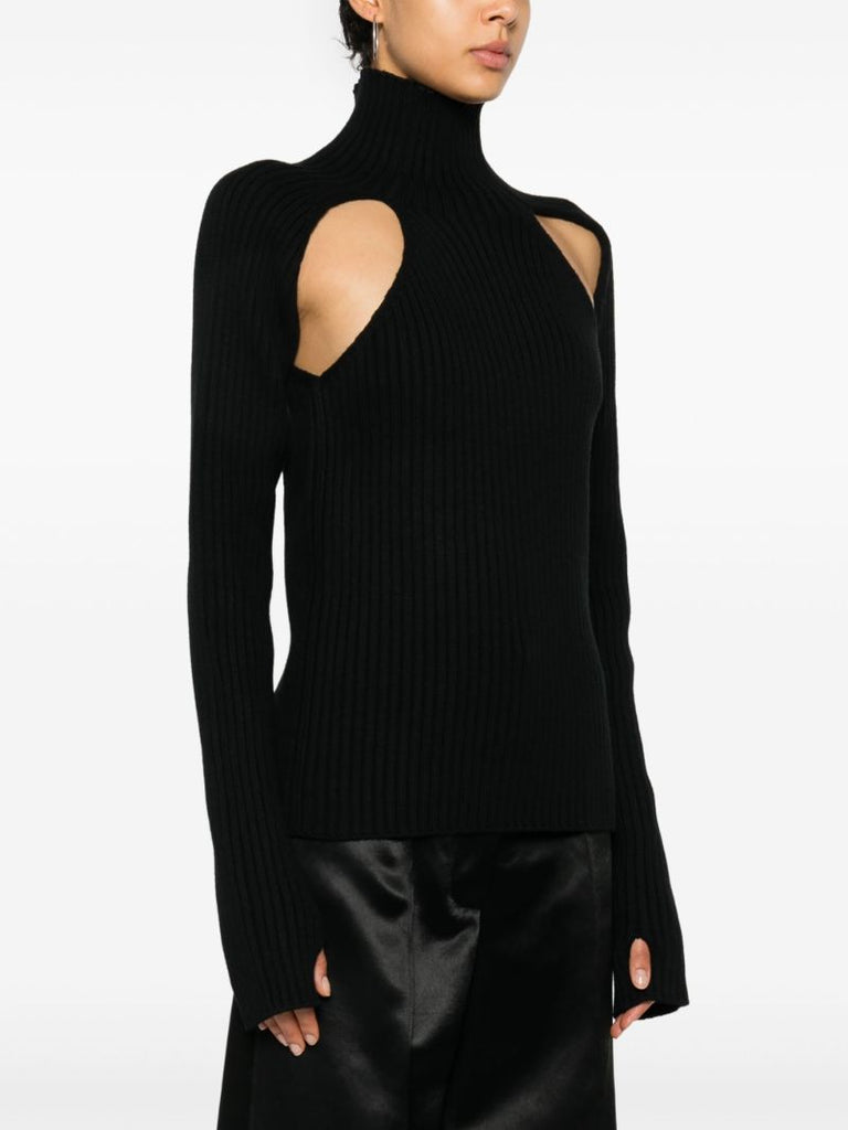 Black Cut-out Wool Jumper