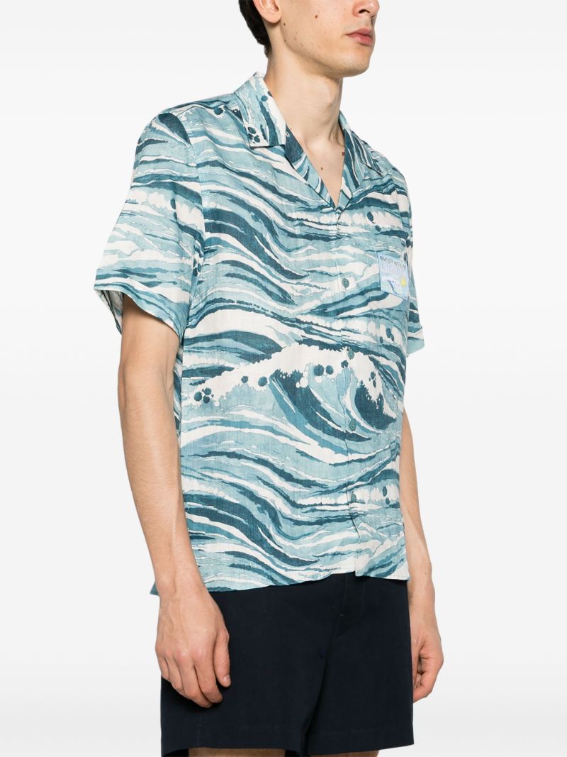 Blue Wave Print Linen Shirt