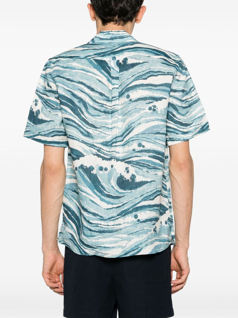 Blue Wave Print Linen Shirt