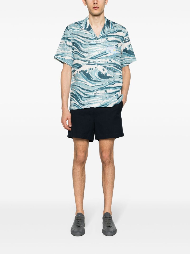 Blue Wave Print Linen Shirt