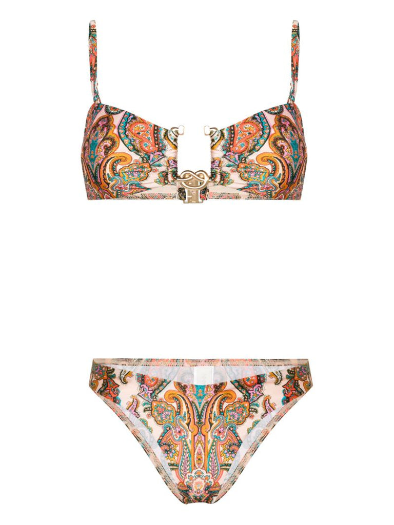 Orange Ottie Knot Paisley-print Bikini