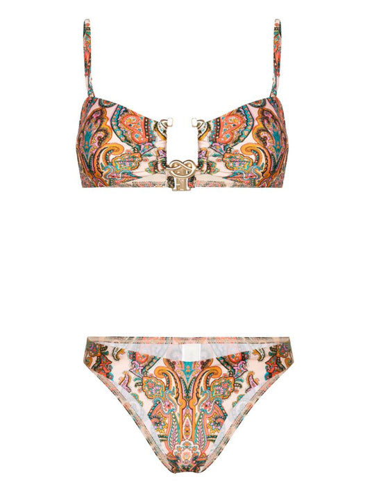 Orange Ottie Knot Paisley-print Bikini