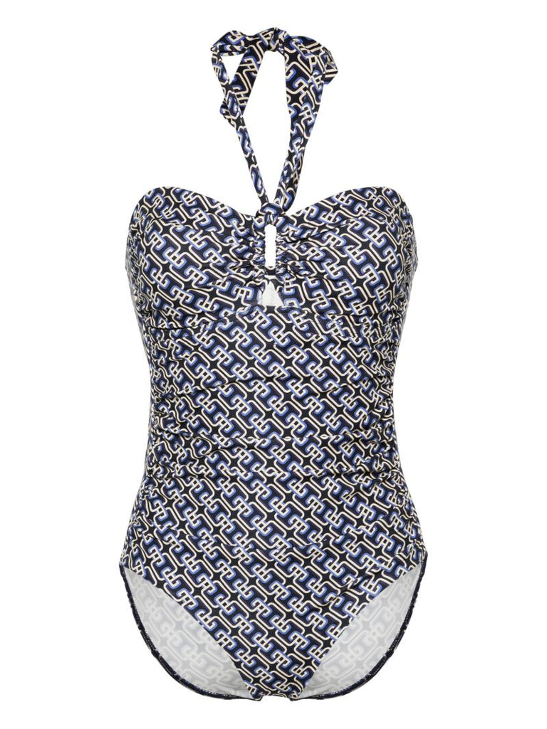 Blue and White Chain Print Swimsuit