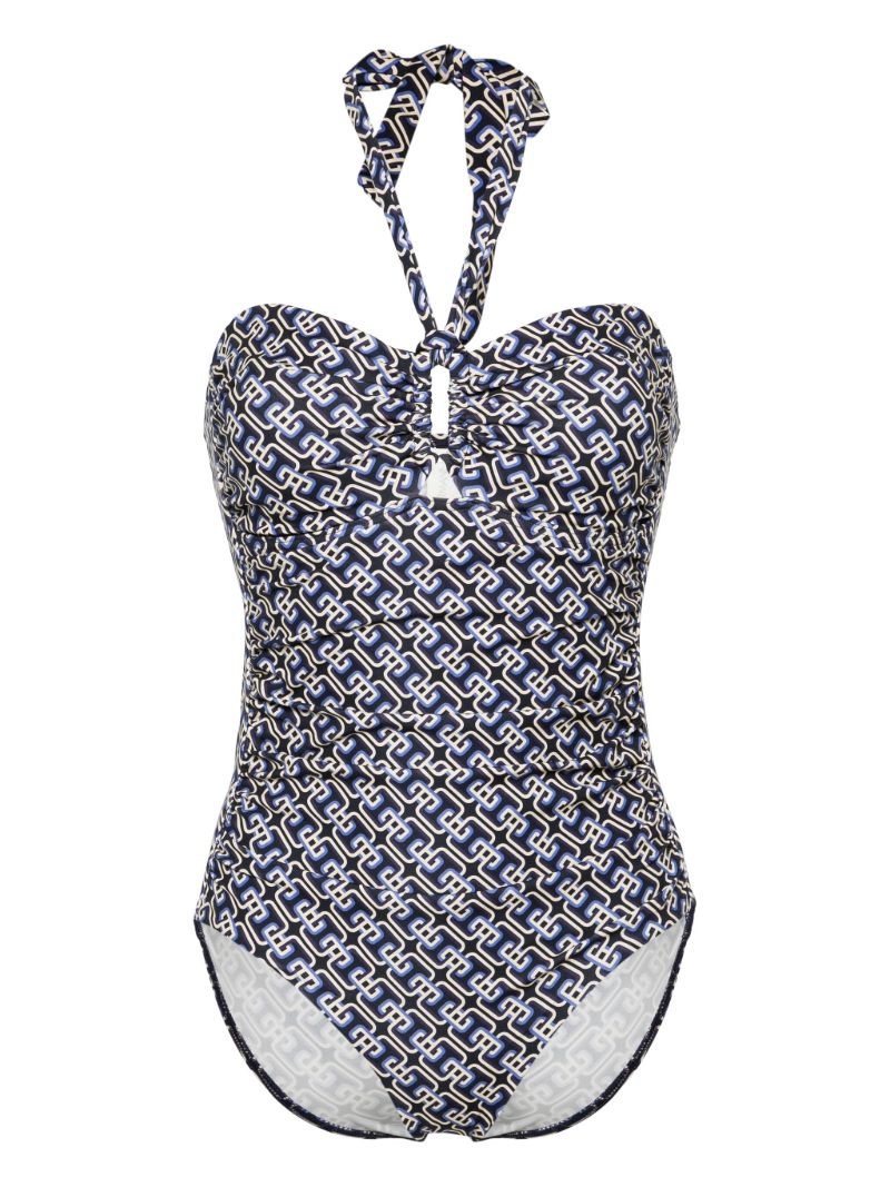 Blue and White Chain Print Swimsuit