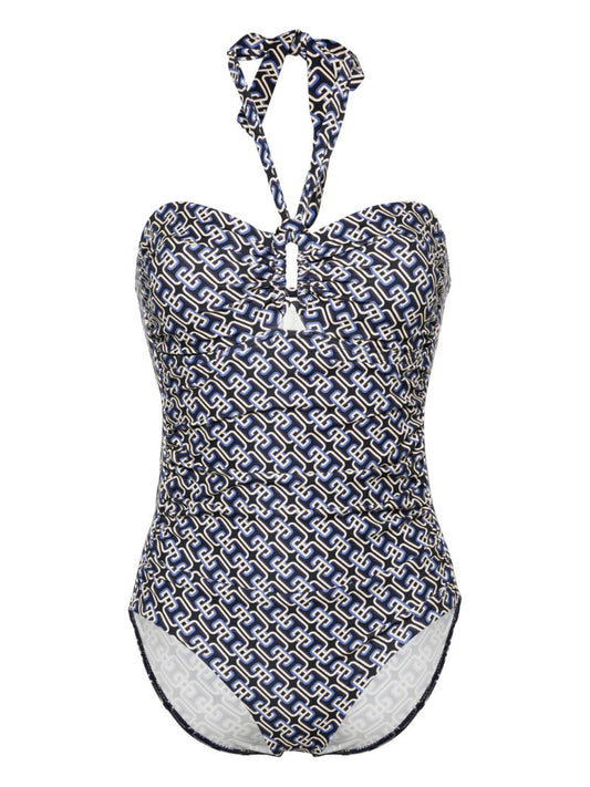 Blue and White Chain Print Swimsuit