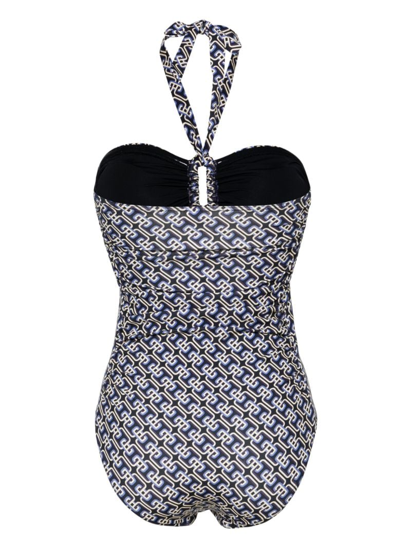 Blue and White Chain Print Swimsuit