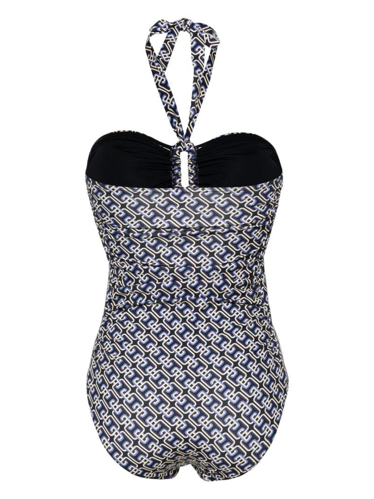 Blue and White Chain Print Swimsuit