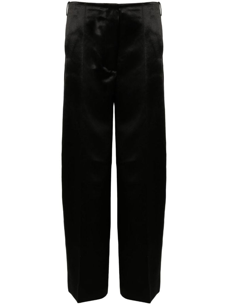 Black Wide-leg Satin Trousers