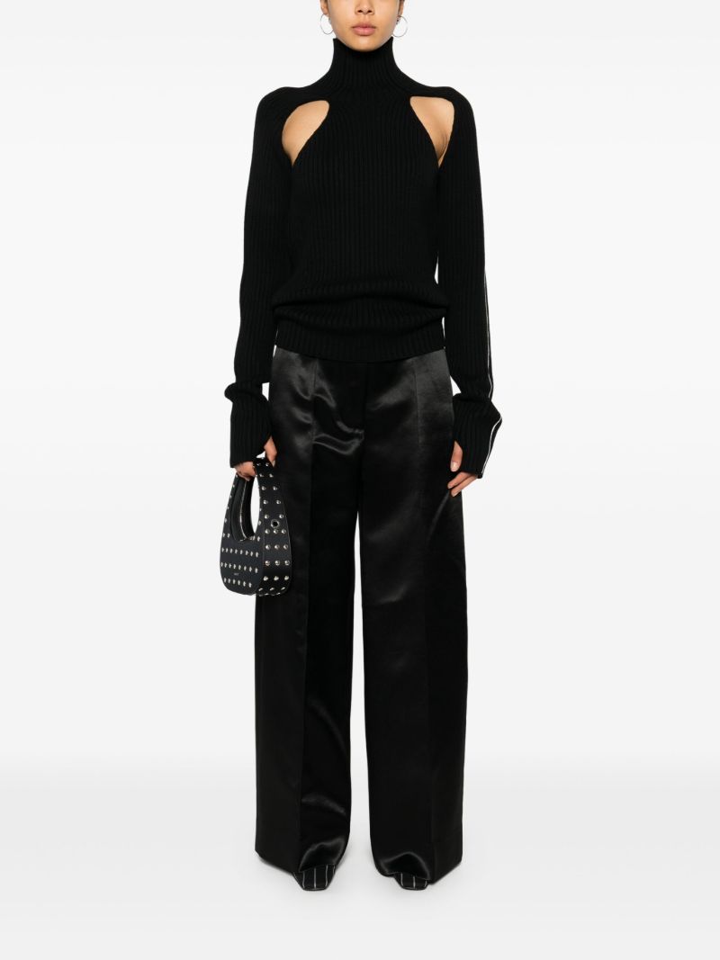 Black Wide-leg Satin Trousers