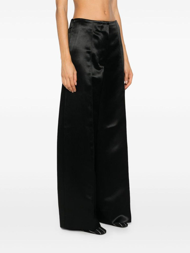 Black Wide-leg Satin Trousers