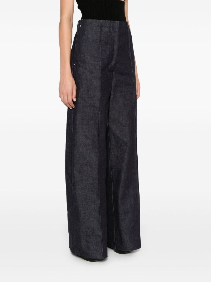 Blue Pintucked Wide-leg Jeans