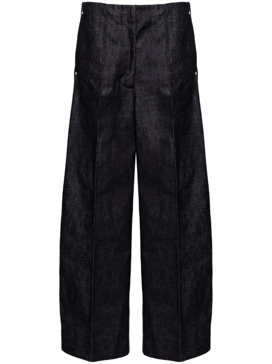 Blue Pintucked Wide-leg Jeans