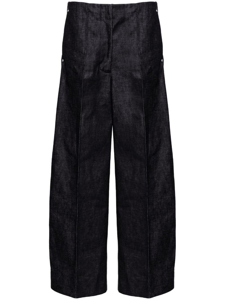 Blue Pintucked Wide-leg Jeans