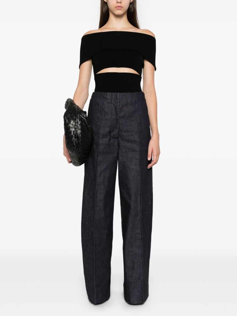 Blue Pintucked Wide-leg Jeans