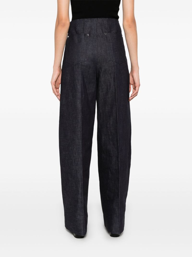 Blue Pintucked Wide-leg Jeans