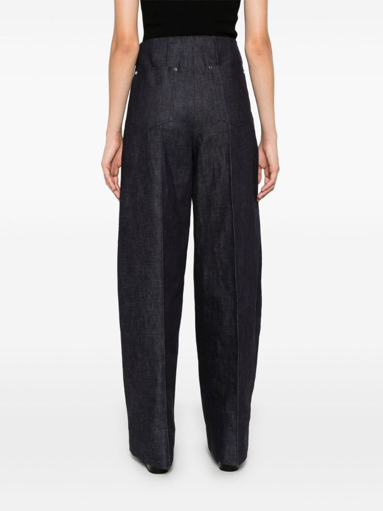 Blue Pintucked Wide-leg Jeans