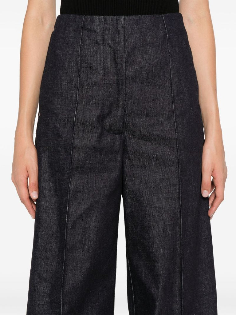 Blue Pintucked Wide-leg Jeans