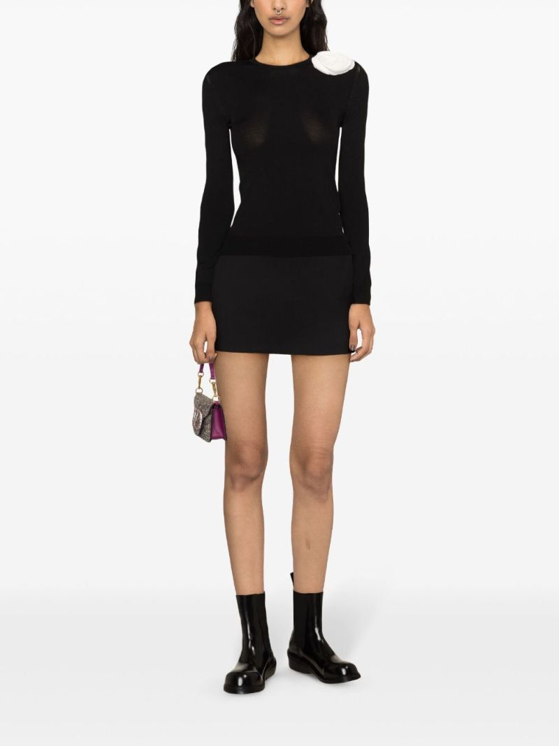 Black Floral-appliquÃ_x0083_Â© Knitted Sweater