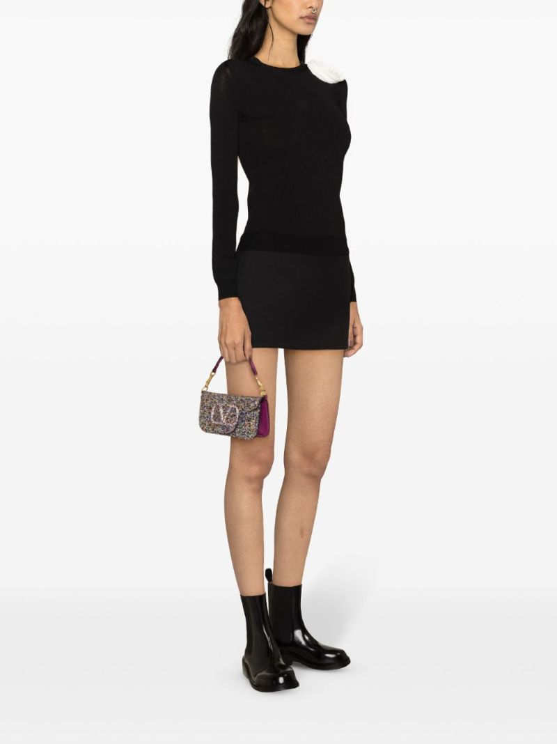 Black Floral-appliquÃ_x0083_Â© Knitted Sweater
