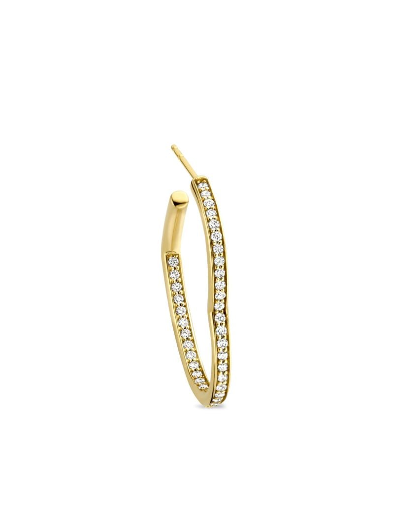 18k Yellow Gold Open Heart Diamond Hoop Earring