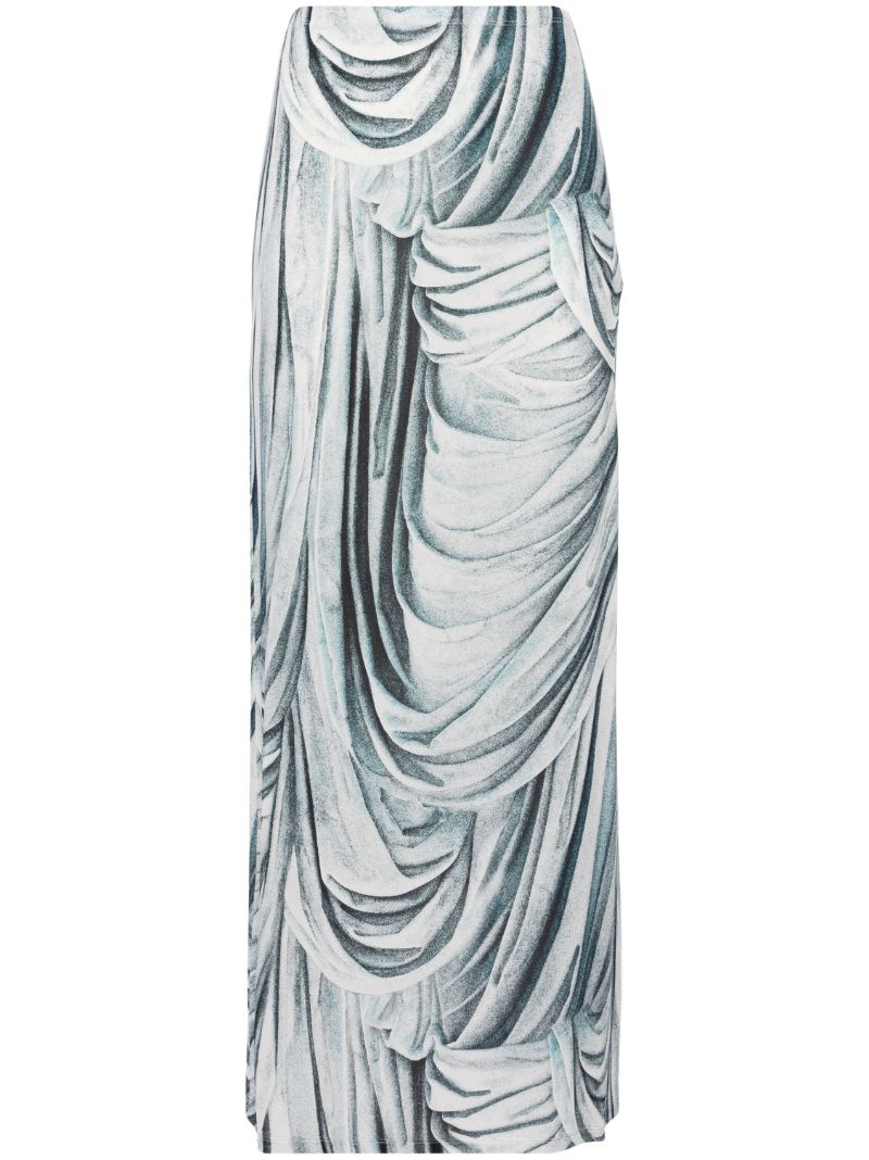 Blue Statue-print Midi Skirt