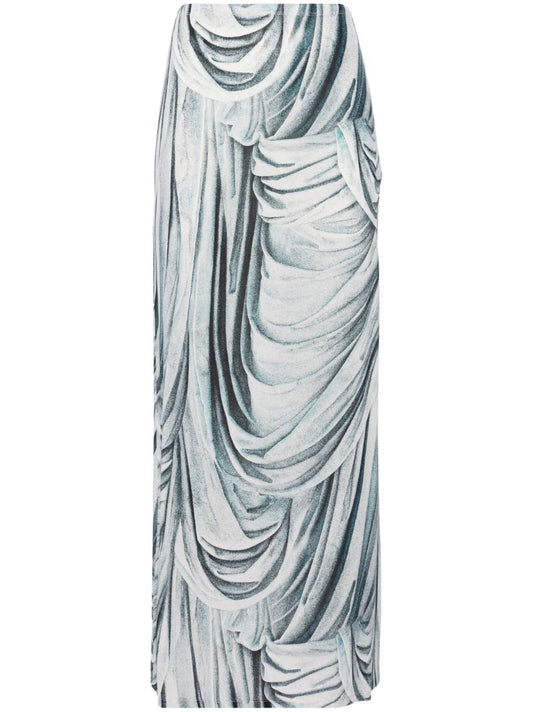 Blue Statue-print Midi Skirt
