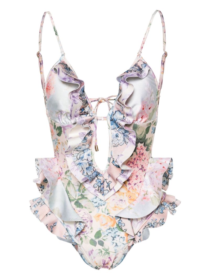 Multicolour Floral Ruffled Swimsuit