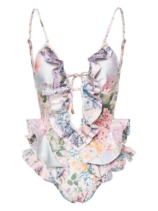 Multicolour Floral Ruffled Swimsuit