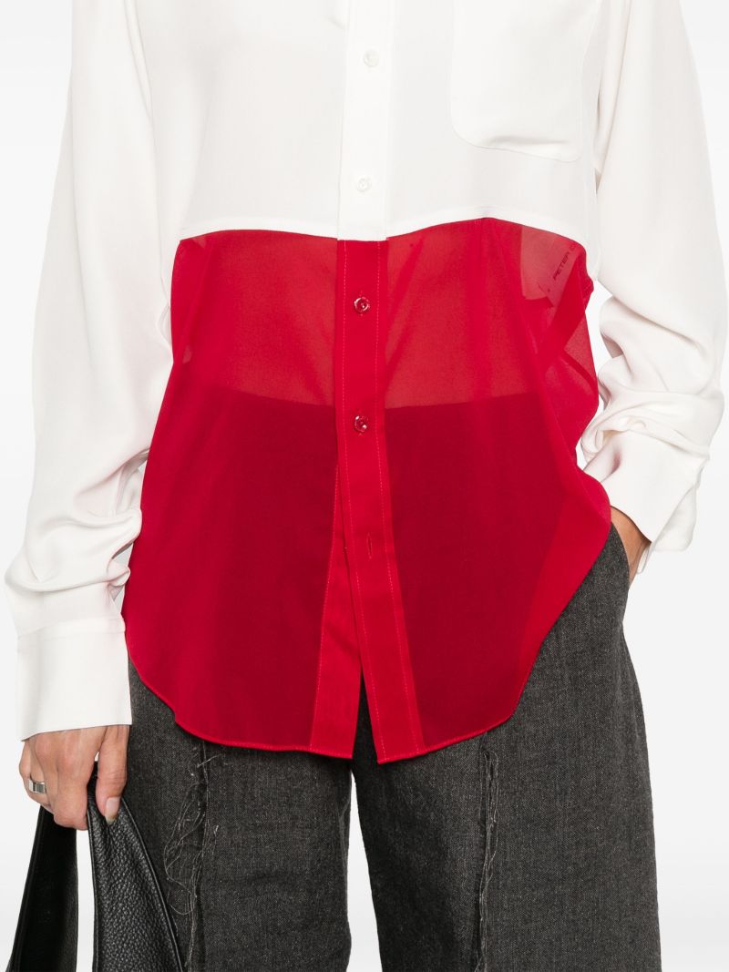 White and Red Panelled Silk Shirt