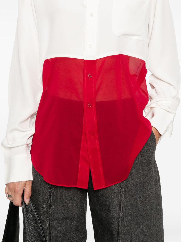 White and Red Panelled Silk Shirt