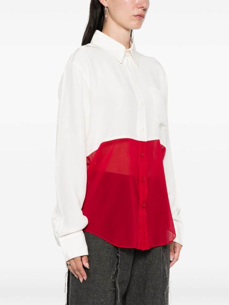 White and Red Panelled Silk Shirt